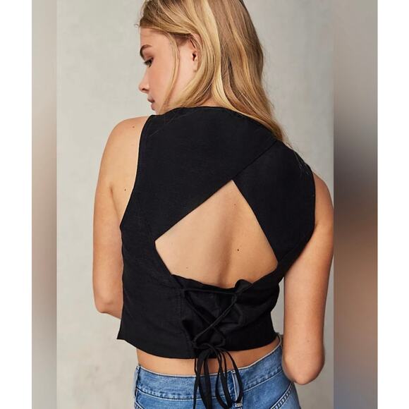 FREE PEOPLE NWOT Black Riesling Linen Vest Size Large - Picture 3 of 4